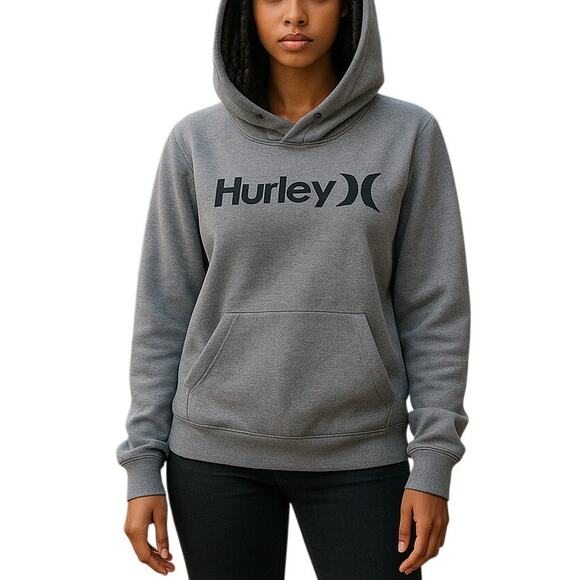 Hurley Hoodie Womens Small Gray Logo Pullover Sweatshirt Funnel Neck Long Sleeve - Picture 13 of 13